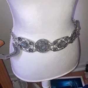 Chico’s Abalone Shell/rhinestone silver tone metal chain link belt Sz M/L Chico main image 2